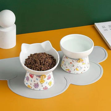 Japanese Ceramic Cat Bowl | Wide Whisker-Friendly & Neck-Protecting Rim