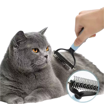 2-in-1 Pet Grooming Rake – Blue Dematting & Undercoat Comb for Cats & Dogs