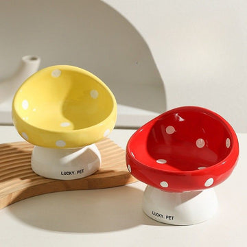 Mushroom Design Ceramic Elevated Pet Bowl