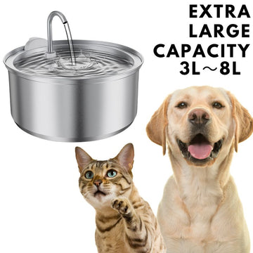 Large Capacity Stainless Steel Pet Water Fountain with Dual Outlets 3L 4L 8L