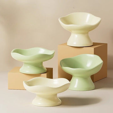 Hand-Pressed High Stand Ceramic Pet Bowl