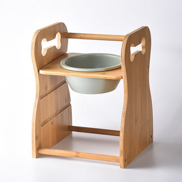 Hand-Polished Bamboo & Ceramic Pet Bowl | Adjustable,Eco-Friendly Design 1500ml