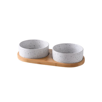 Hand‑Painted Ink‑Style Ceramic Bowl with Natural Bamboo Base | Eco‑Friendly & Safe