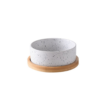 Hand‑Painted Ink‑Style Ceramic Bowl with Natural Bamboo Base | Eco‑Friendly & Safe