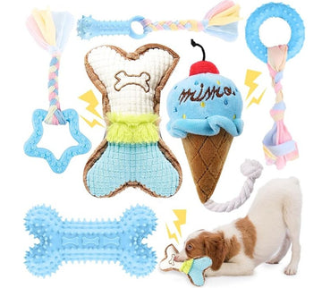 6-in-1 Pet Chew Toys Set – Dental, Squeaky & Knotted Rope Toys for Dogs
