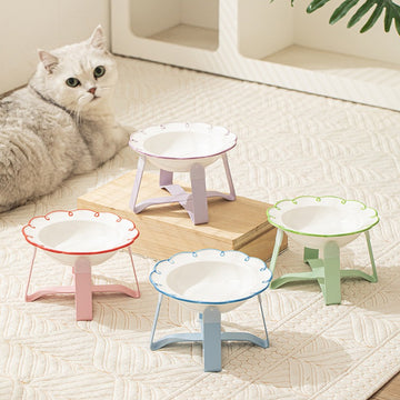 Elevated Ceramic Cat Bowl | Neck-Friendly Raised Design, Easy to Clean & Stable Base