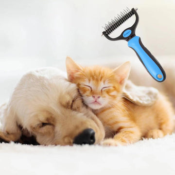 2-in-1 Undercoat Rake for Dogs & Cats – Dual-Sided Dematting Comb for Tangles, Mats & Shedding | Blue