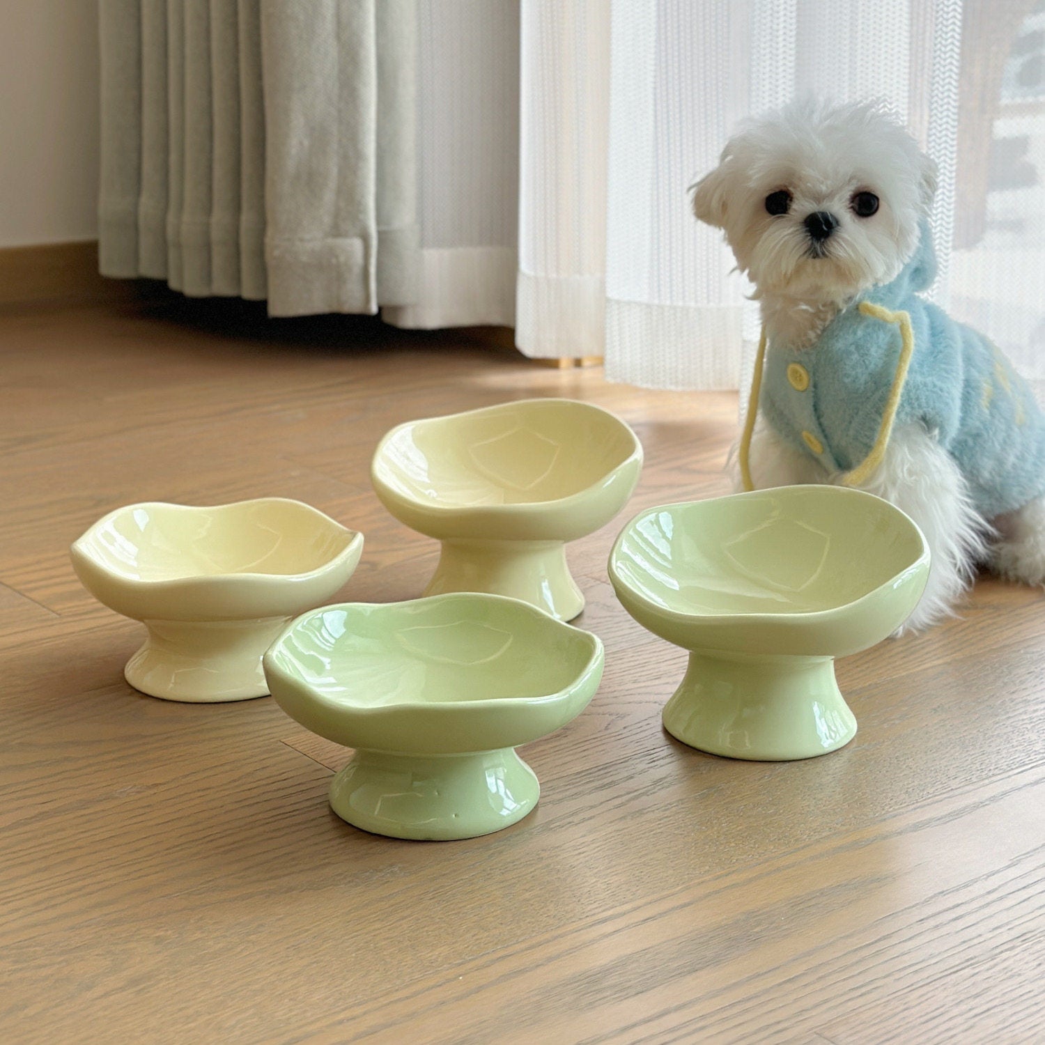 Hand-Pressed High Stand Ceramic Pet Bowl