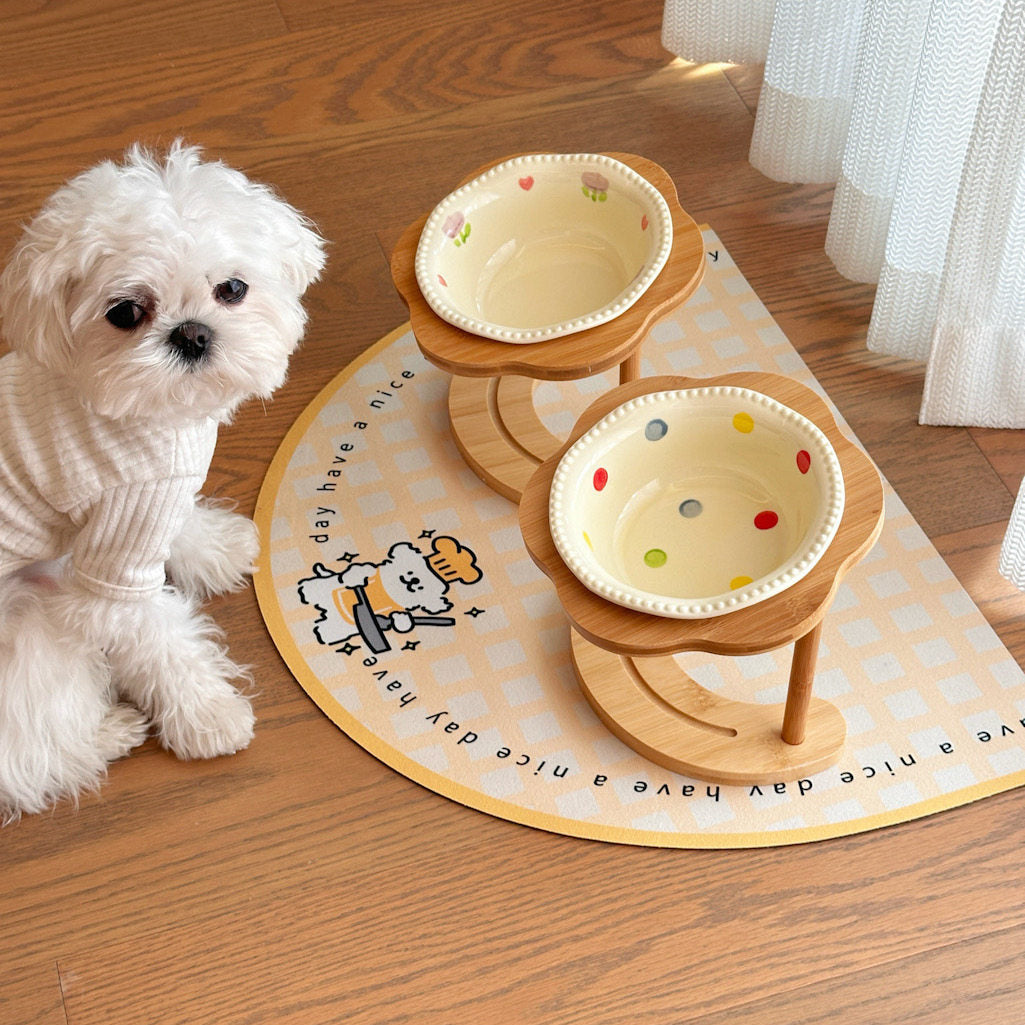 Angled Wooden Elevated Bowl Stand