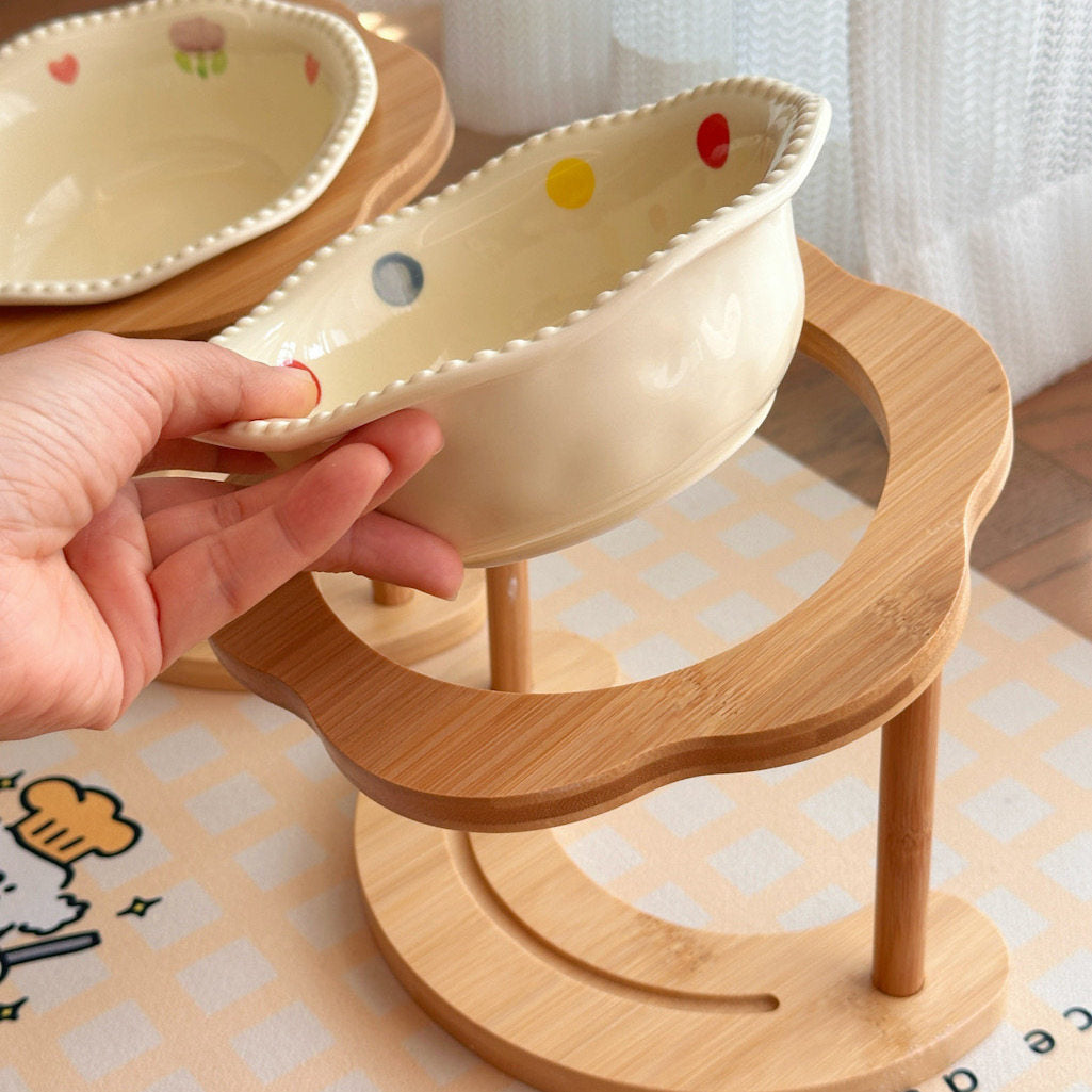 Angled Wooden Elevated Bowl Stand