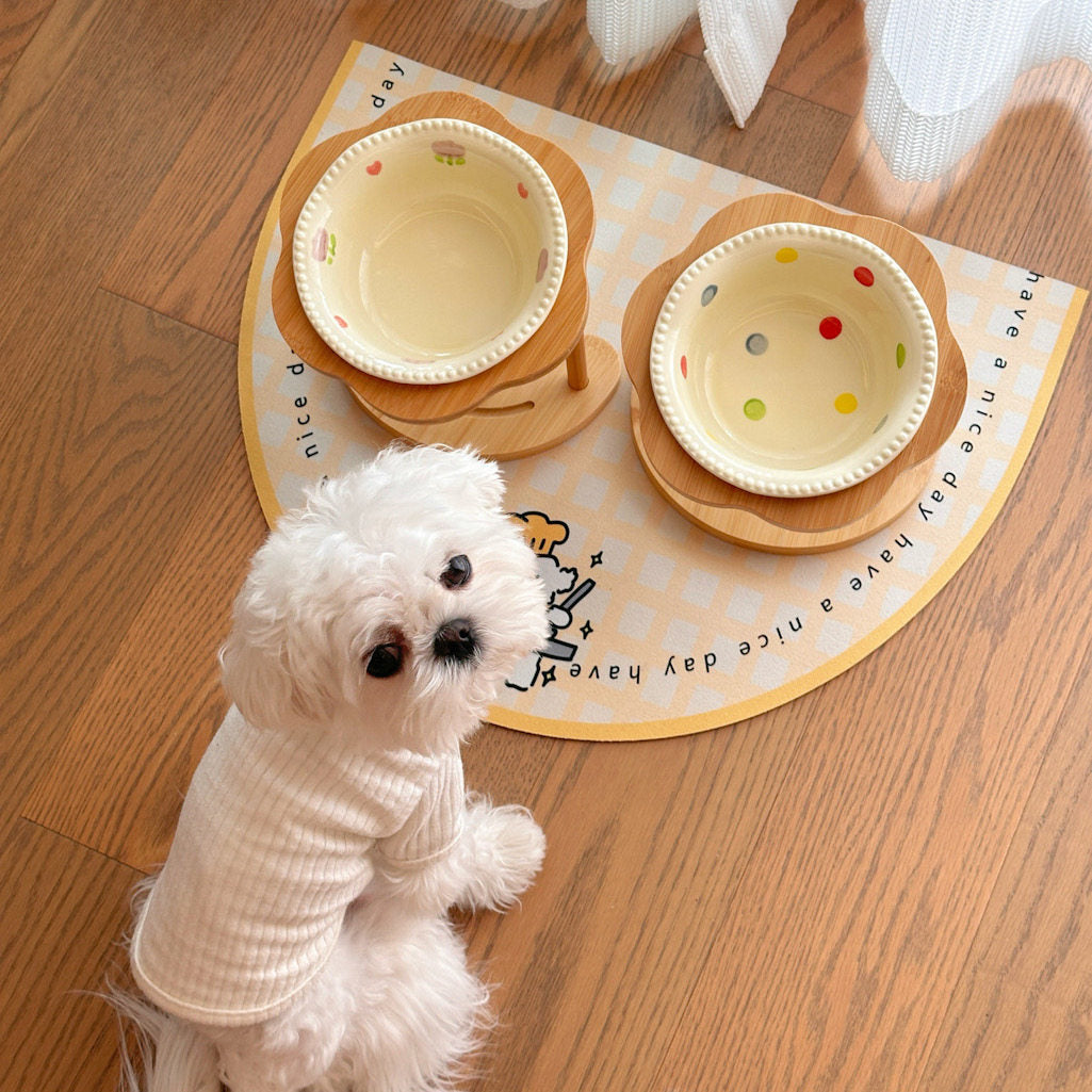 Angled Wooden Elevated Bowl Stand