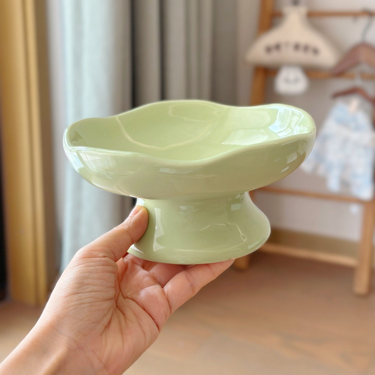Hand-Pressed High Stand Ceramic Pet Bowl