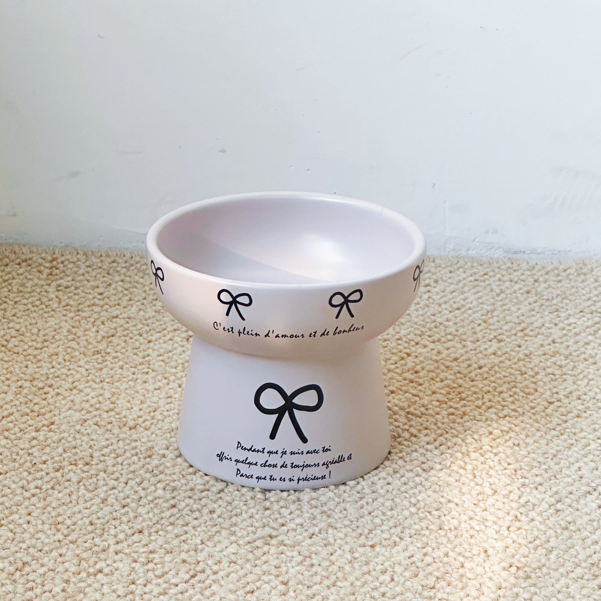 Cute Bow-Decorated Elevated Ceramic Bowl for Pets – Dog and Cat Food Dish