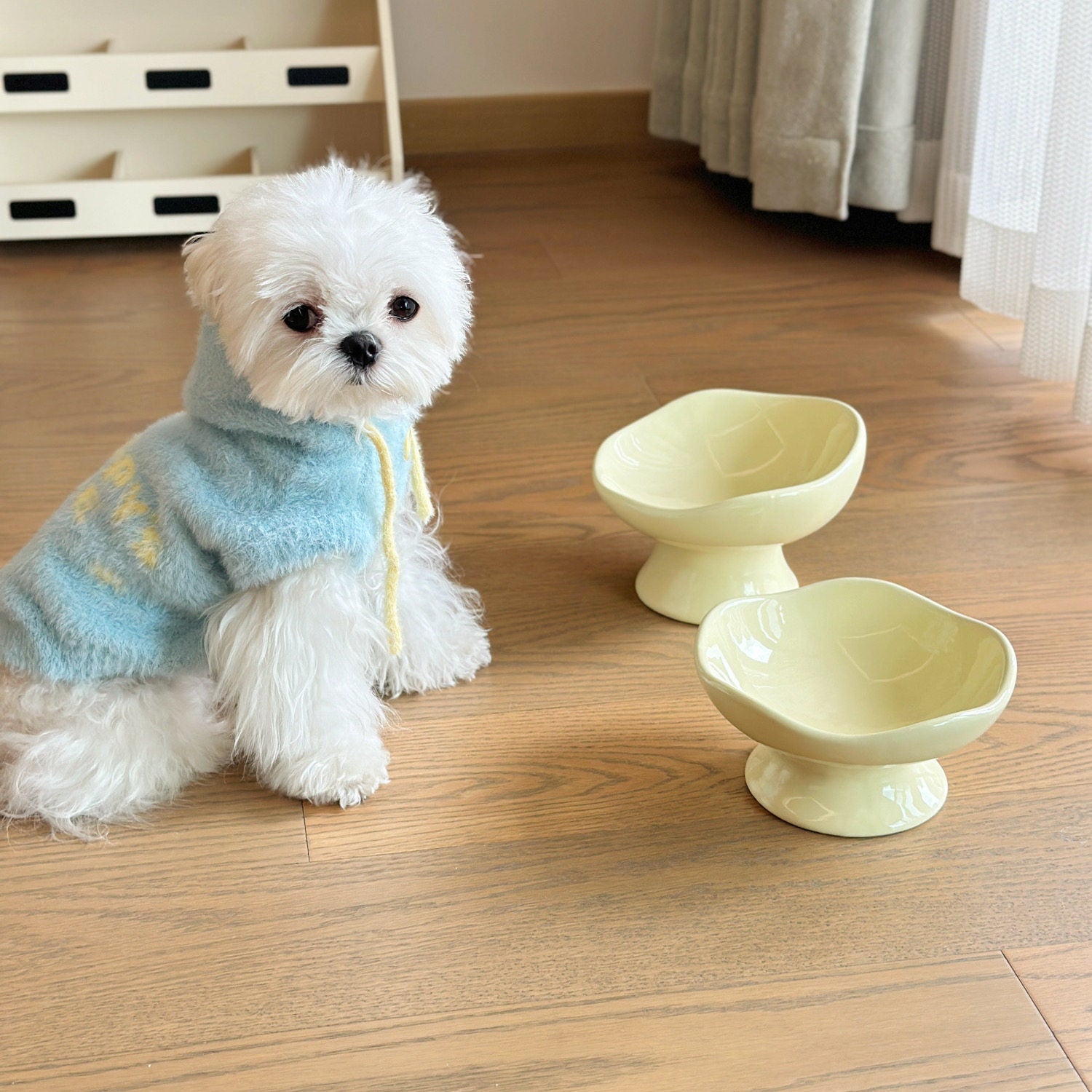 Hand-Pressed High Stand Ceramic Pet Bowl