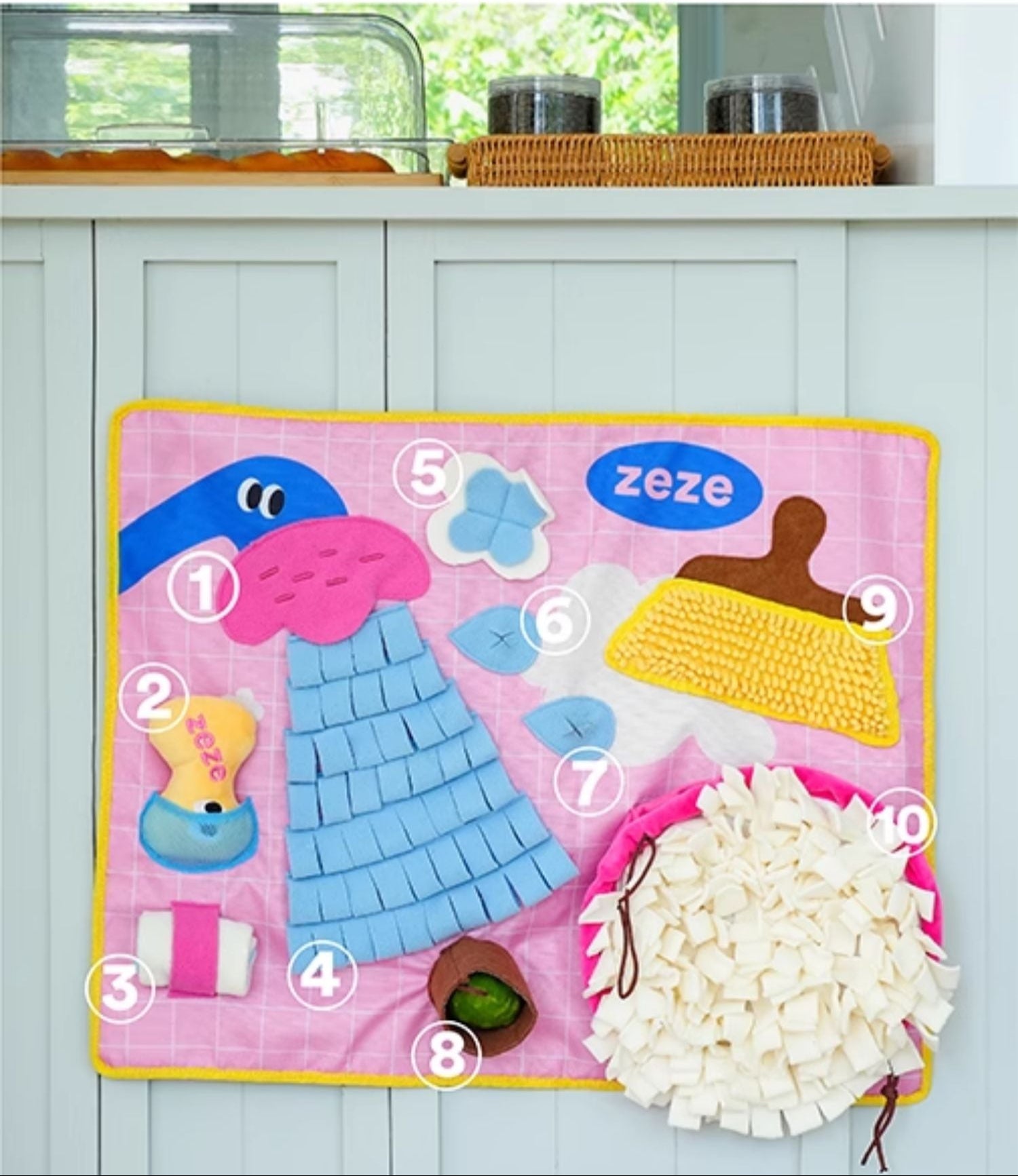 Vintage Bathroom Snuffle Mat | Interactive Slow Feeder with Hidden Treats & Squeaky Toys
