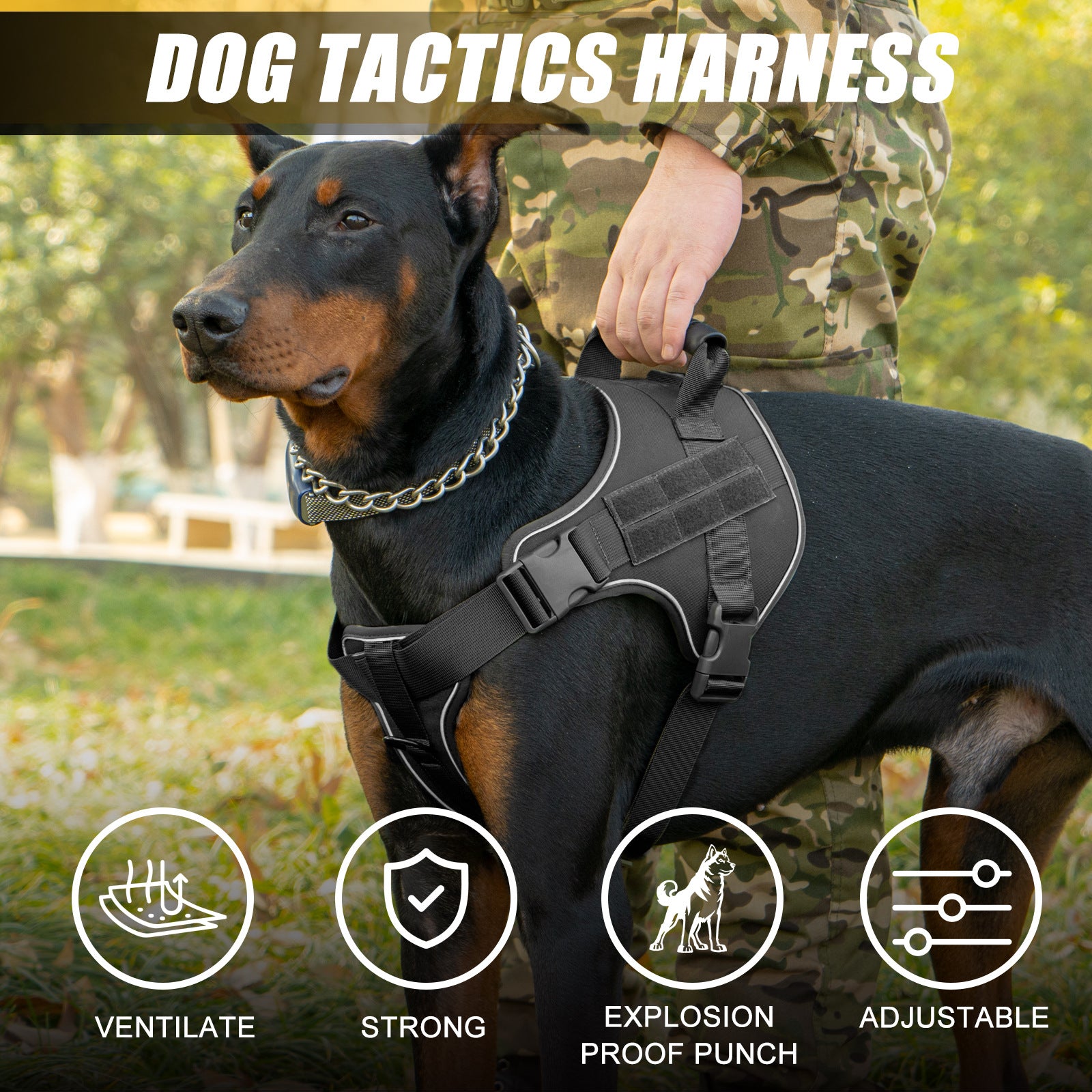 No-Pull Harness for Large Dogs - Escape-Proof Front Clip Design & Mesh Ventilation（Reflective Strips）