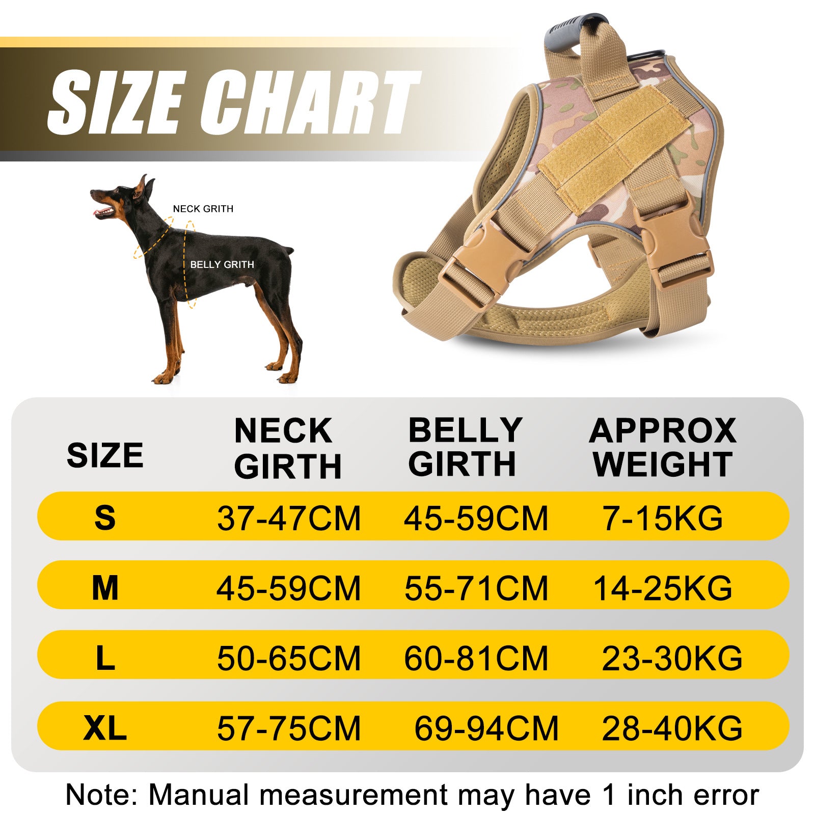 No-Pull Harness for Large Dogs - Escape-Proof Front Clip Design & Mesh Ventilation（Reflective Strips）