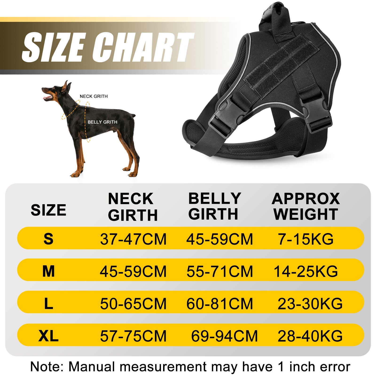 No-Pull Harness for Large Dogs - Escape-Proof Front Clip Design & Mesh Ventilation（Reflective Strips）