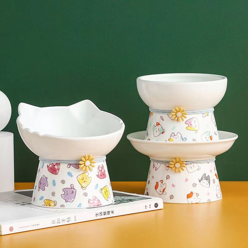 Japanese Ceramic Cat Bowl | Wide Whisker-Friendly & Neck-Protecting Rim