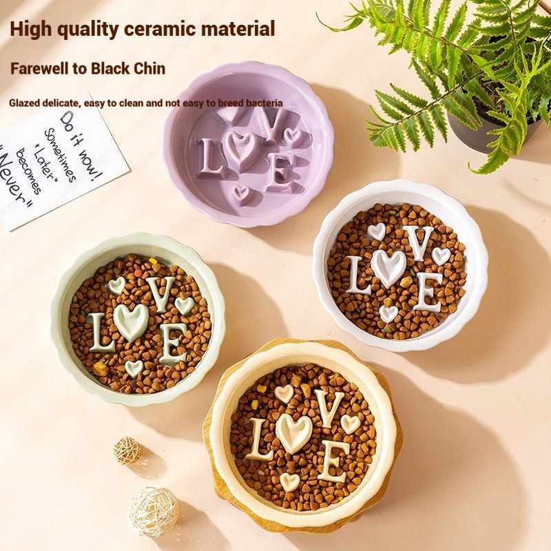 Love Series Ceramic Dog Slow Food Bowl Cat Small Dog Anti-choking Anti-slip Cervical Cute Pet Bowl Slow Food Basin - NoKa&AuroraStone