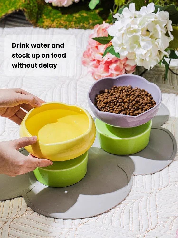Flower Cat Bowl Ceramic High Foot Cat Food Basin Cat Drinking Bowl Dog Water Bowl Anti-knock - NoKa&AuroraStone