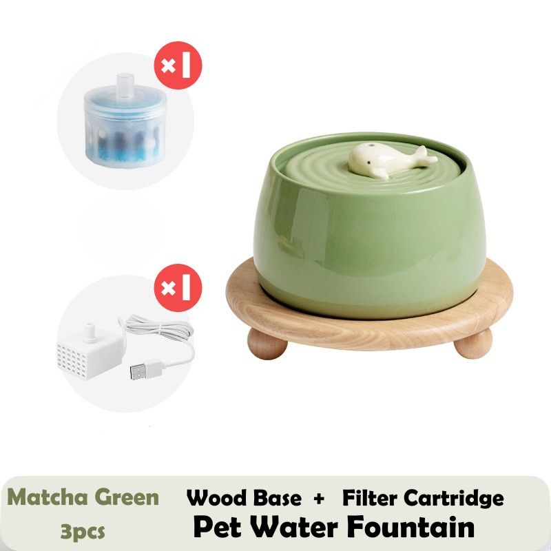Zen-Inspired Ceramic Pet Fountain with Kiyoyu Motif｜Silent Flow｜Oriental Aesthetic for Cats & Dogs