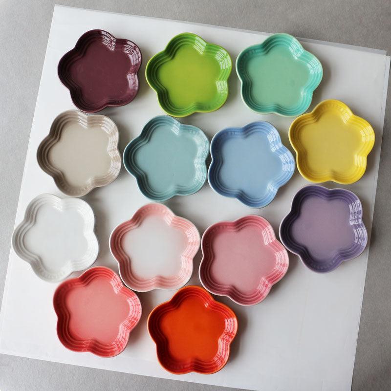 19 color rainbow plum blossom ceramic plate, French flower plate, dining plate, pet gradient - NoKa&AuroraStone