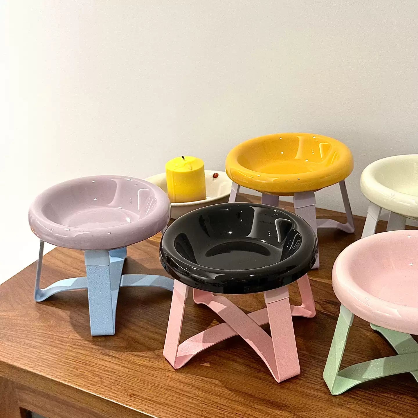 6-Inch Ceramic Pet Plate for Cats & Small Dogs – Compatible with Elevated Wooden Stands