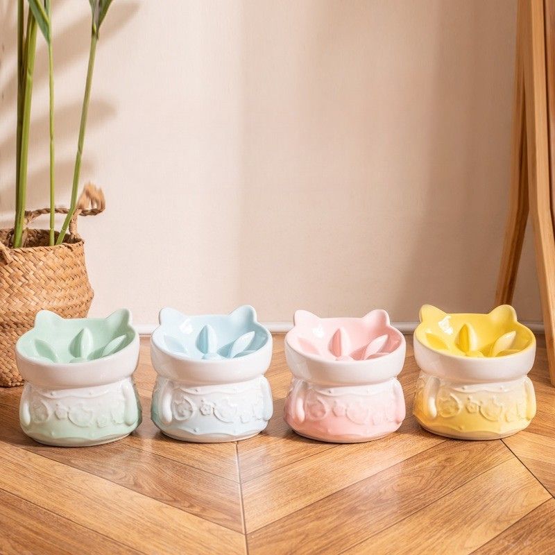Elevated Ceramic Slow Feeder Bowl cat&small dog｜Anti-Choke Raised Dish