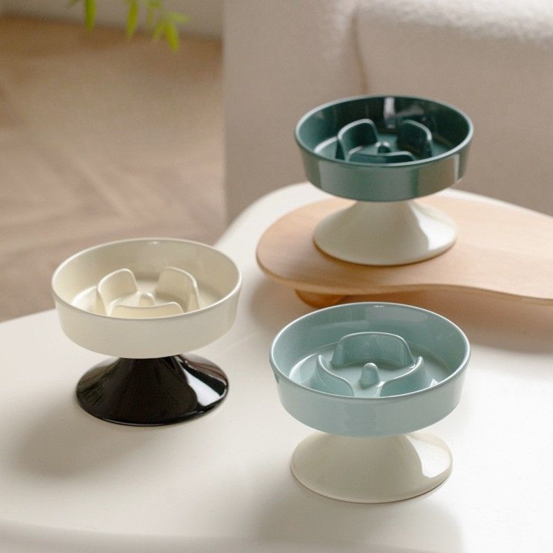 Ceramic Elevated Cat Bowl | Slow Eating Dish | Whisker-Friendly & Non-Slip