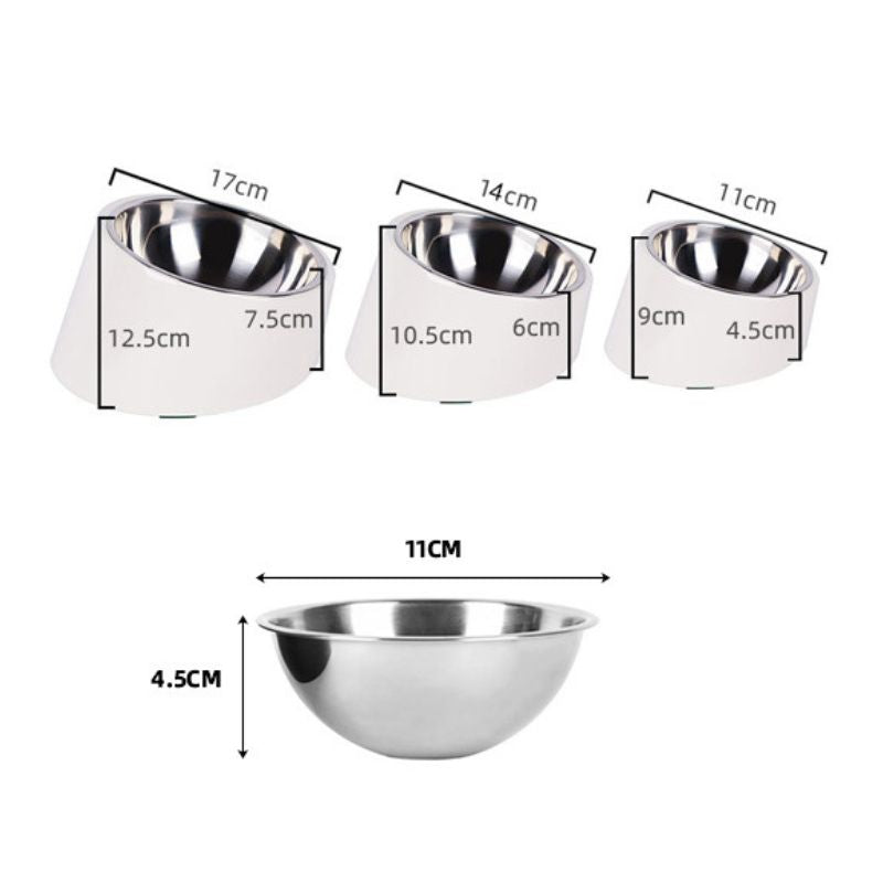 Tilted Stainless Steel Pet Bowl Non-Slip Feeding Dish for Cats & Dogs