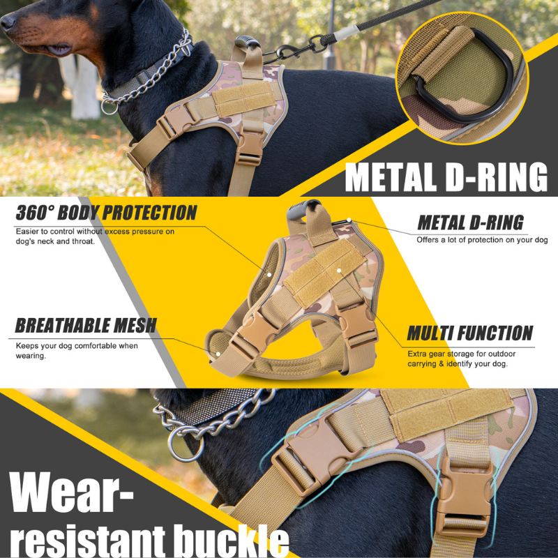 No-Pull Harness for Large Dogs - Escape-Proof Front Clip Design & Mesh Ventilation（Reflective Strips）