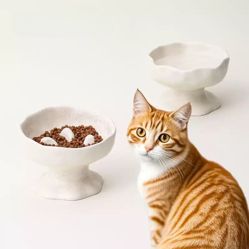 Ink-Style Ceramic Elevated Pet Bowl – Tilted Slow Feeder, Anti-Choke, Suitable for Cats and Dogs