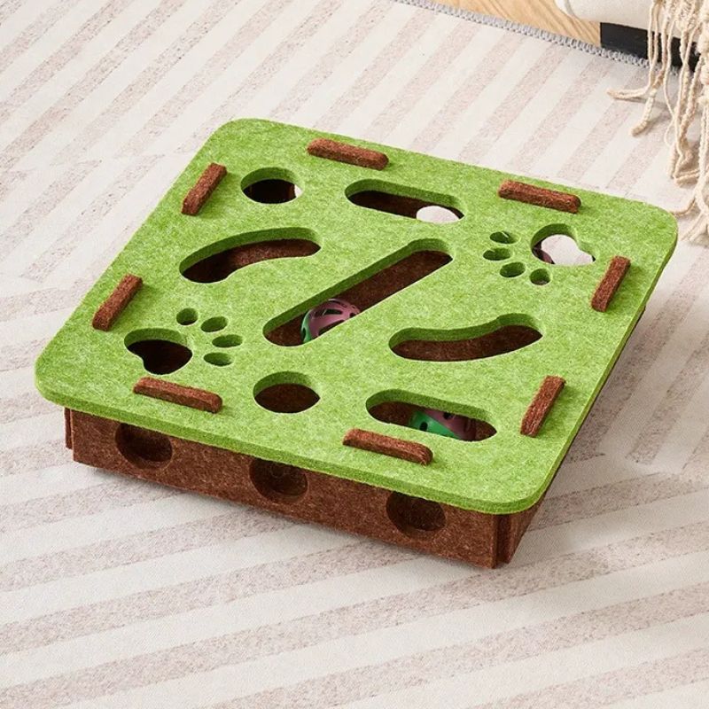 Interactive Felt Puzzle Box for Cats – Bell Ball Hide-and-Seek Maze Enrichment Toy