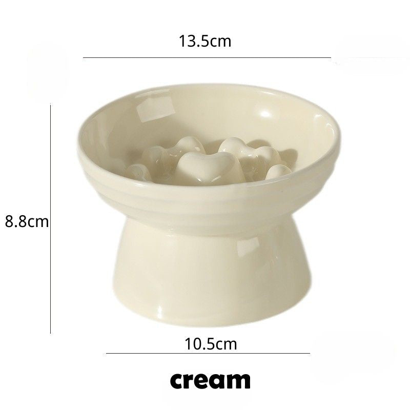 Heart-Shaped Elevated Ceramic Slow Feeder Bowl – Anti-Gulping Design for Dogs & Cats