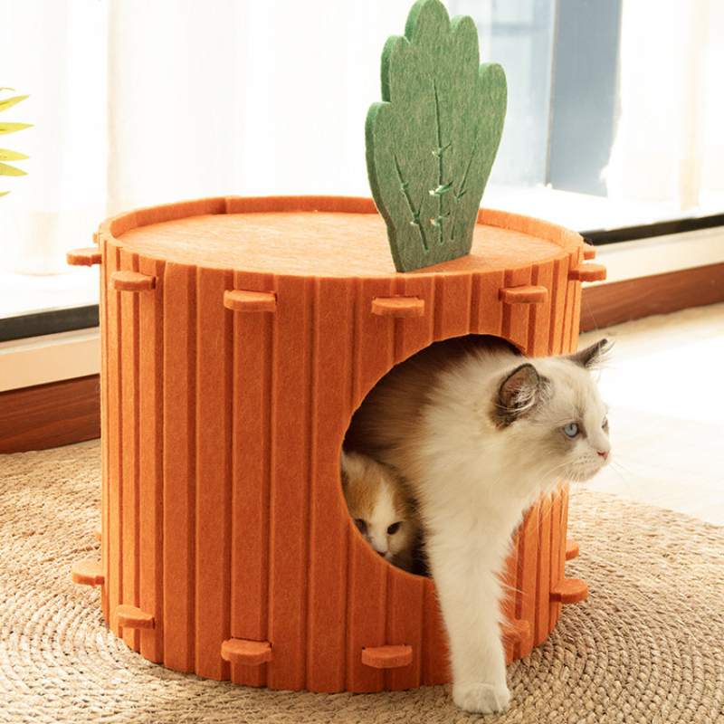 Carrot Felt Cat House – Interactive Cat Cave, Scratcher & Climbing Bed
