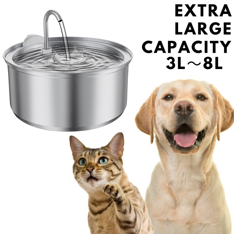 Large Capacity Stainless Steel Pet Water Fountain with Dual Outlets  3L 4L 8L