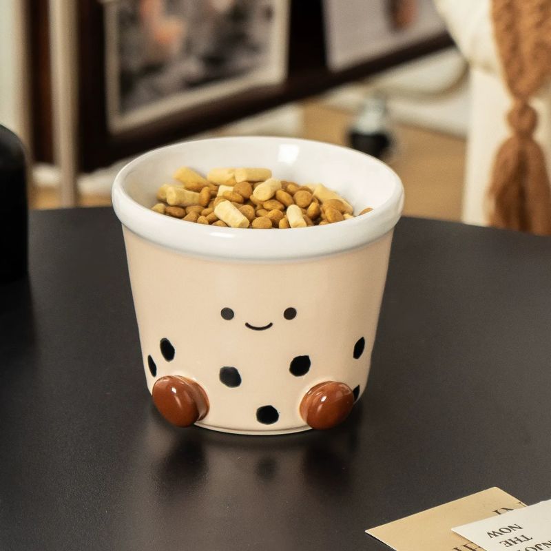 Elevated Ceramic Pet Bowl – Anti-Vomit Tilted Design for Small Dogs & Cats