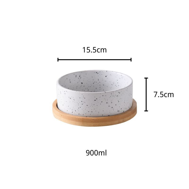 Hand‑Painted Ink‑Style Ceramic Bowl with Natural Bamboo Base | Eco‑Friendly & Safe
