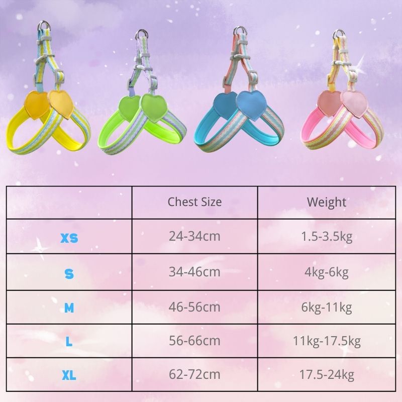 Pastel Dog Harness with Hearts – All Sizes+ Free Leash