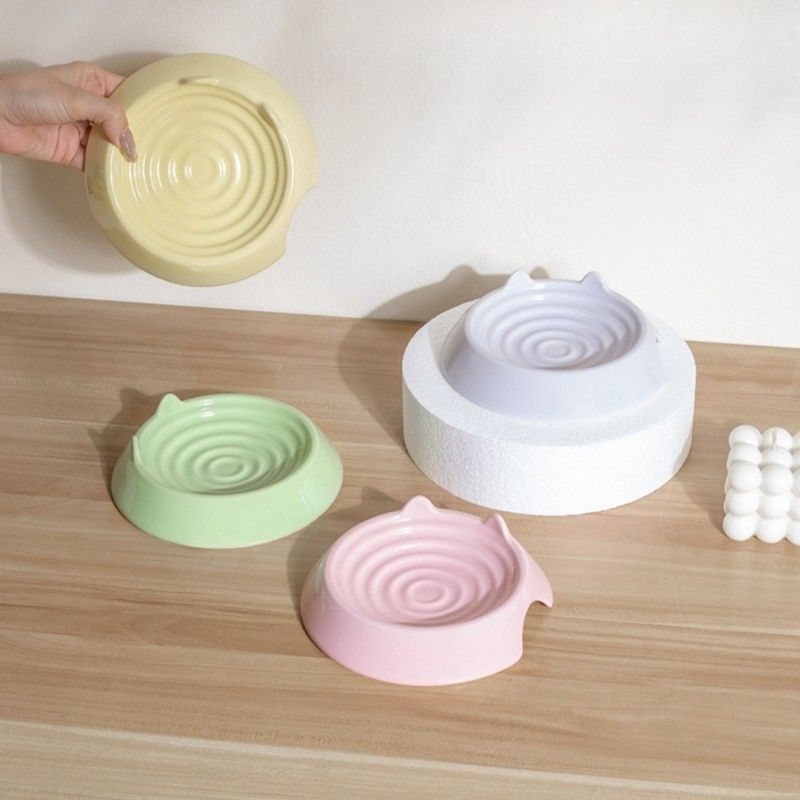 Ceramic Feeding Dish for Small Animals｜Low-Rim Flat Plate for Cats, Small Dogs