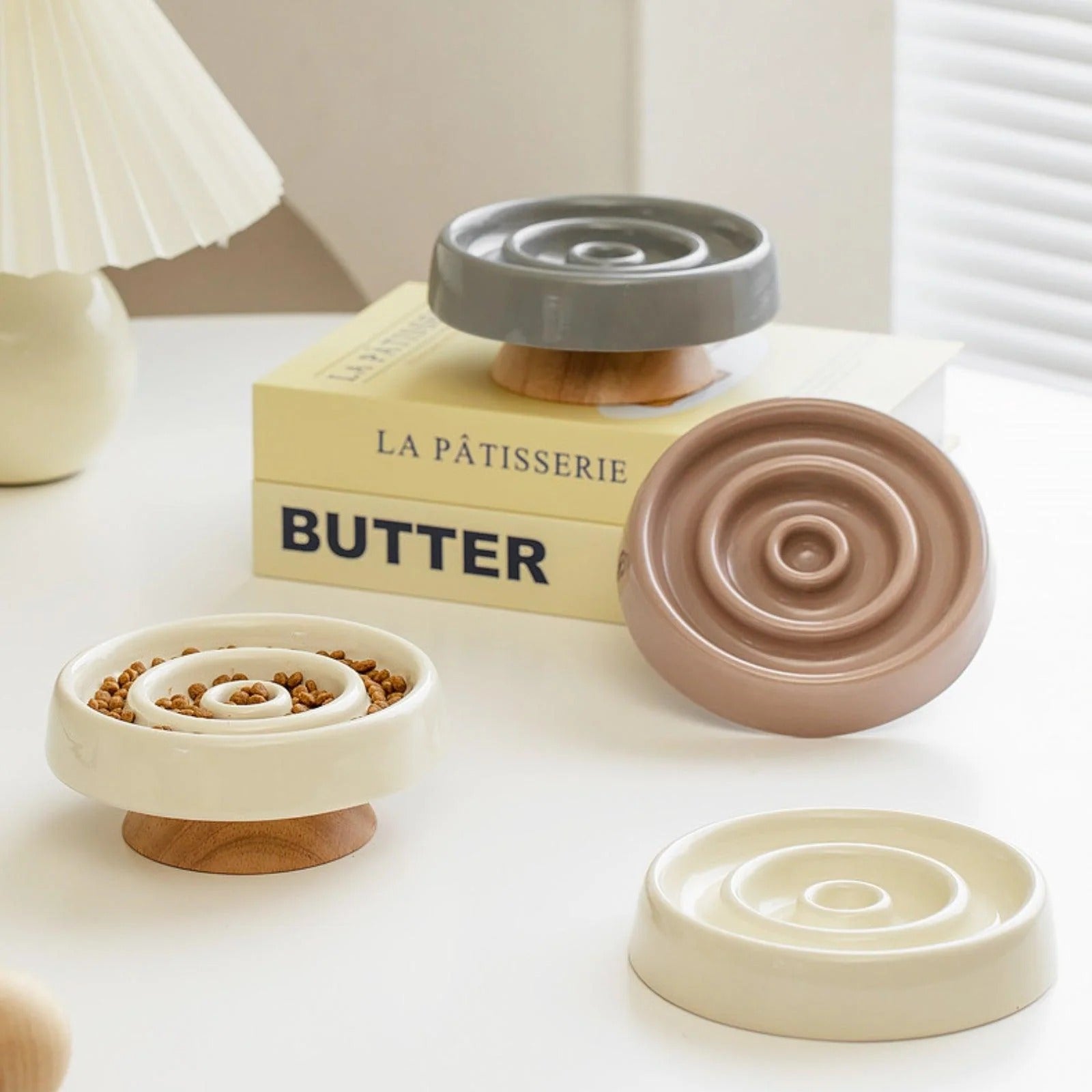 Ceramic Slow Eating Pet Food Bowl for Cats and Dogs