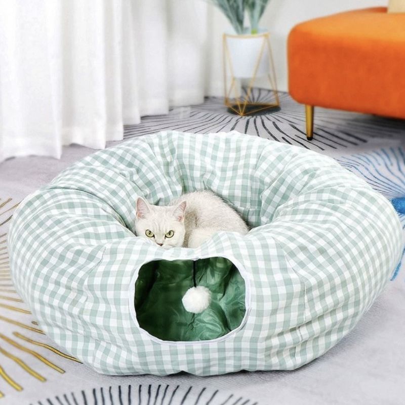 2-in-1 Cat Tunnel Bed – Collapsible Cat House and Play Tunnel for Indoor Cats