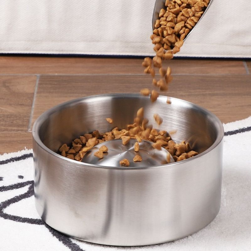 Brushed Stainless Steel Slow Feeder Bowl｜ medium&large dog