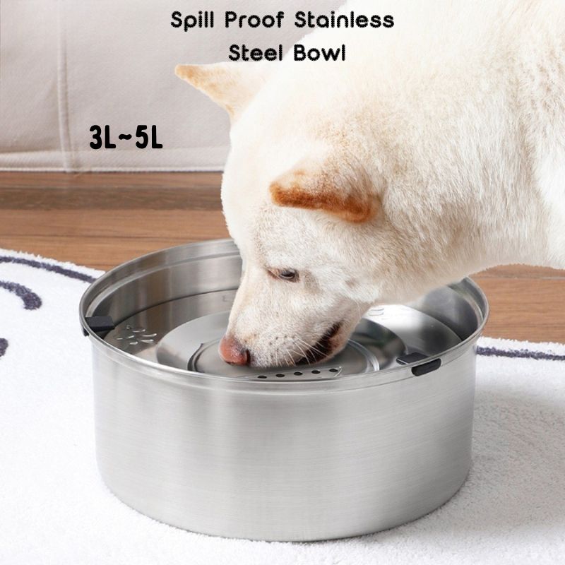 Spill-proof stainless steel cat and dog water bowl 3L 5L