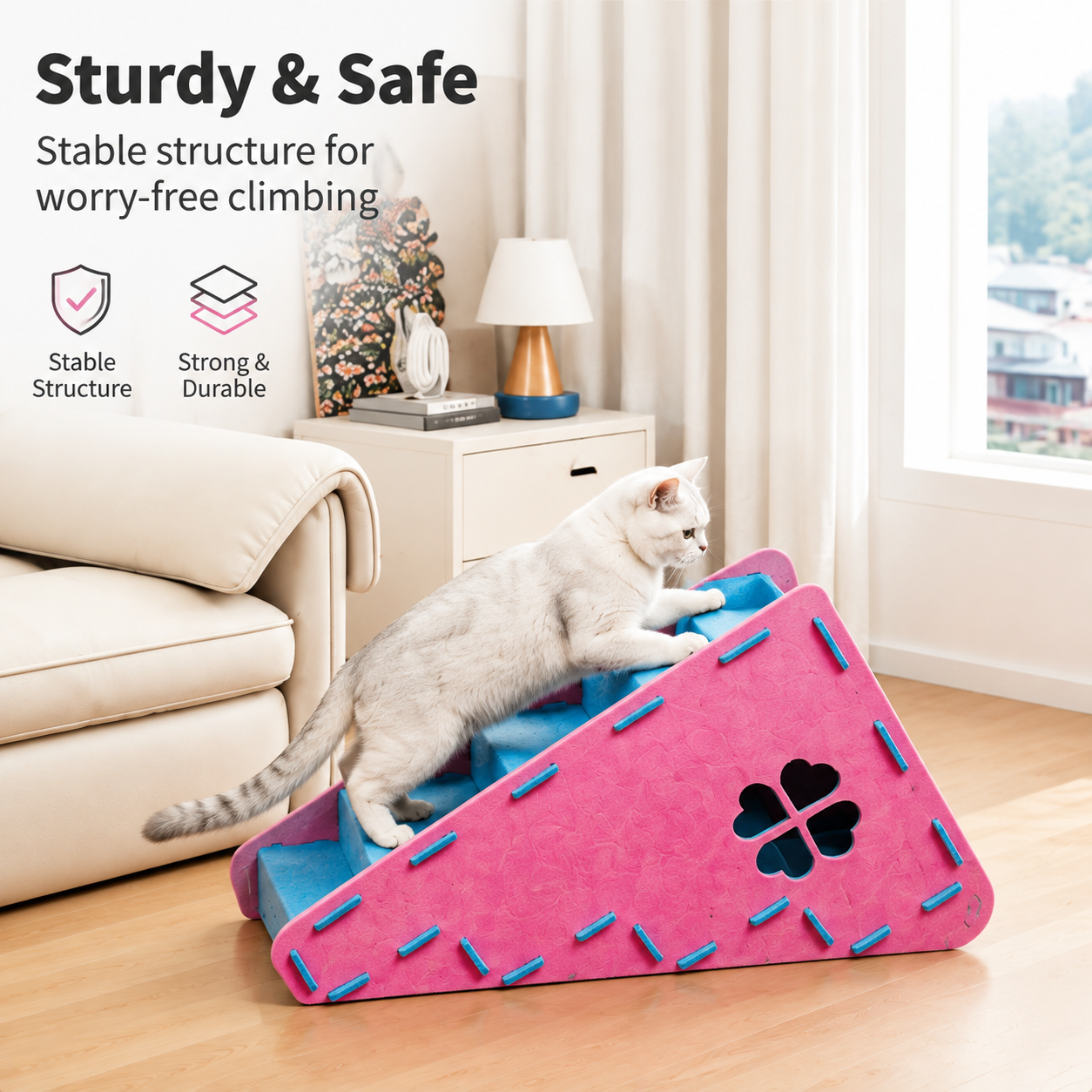 Felt Pet Stairs with Hideout – 4-Step Cat & Small Dog Stairs for Bed and Sofa