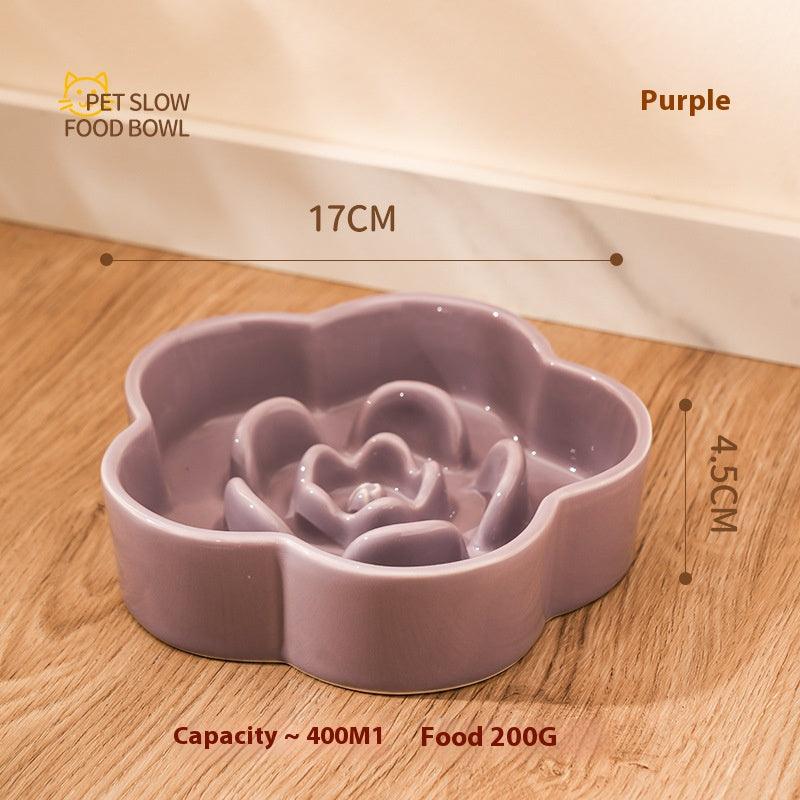 Ceramic Slow Food Bowl anti-choke cat food bowl prevent black chin small dog cat neck protection with wooden frame slow food bowl - NoKa&AuroraStone