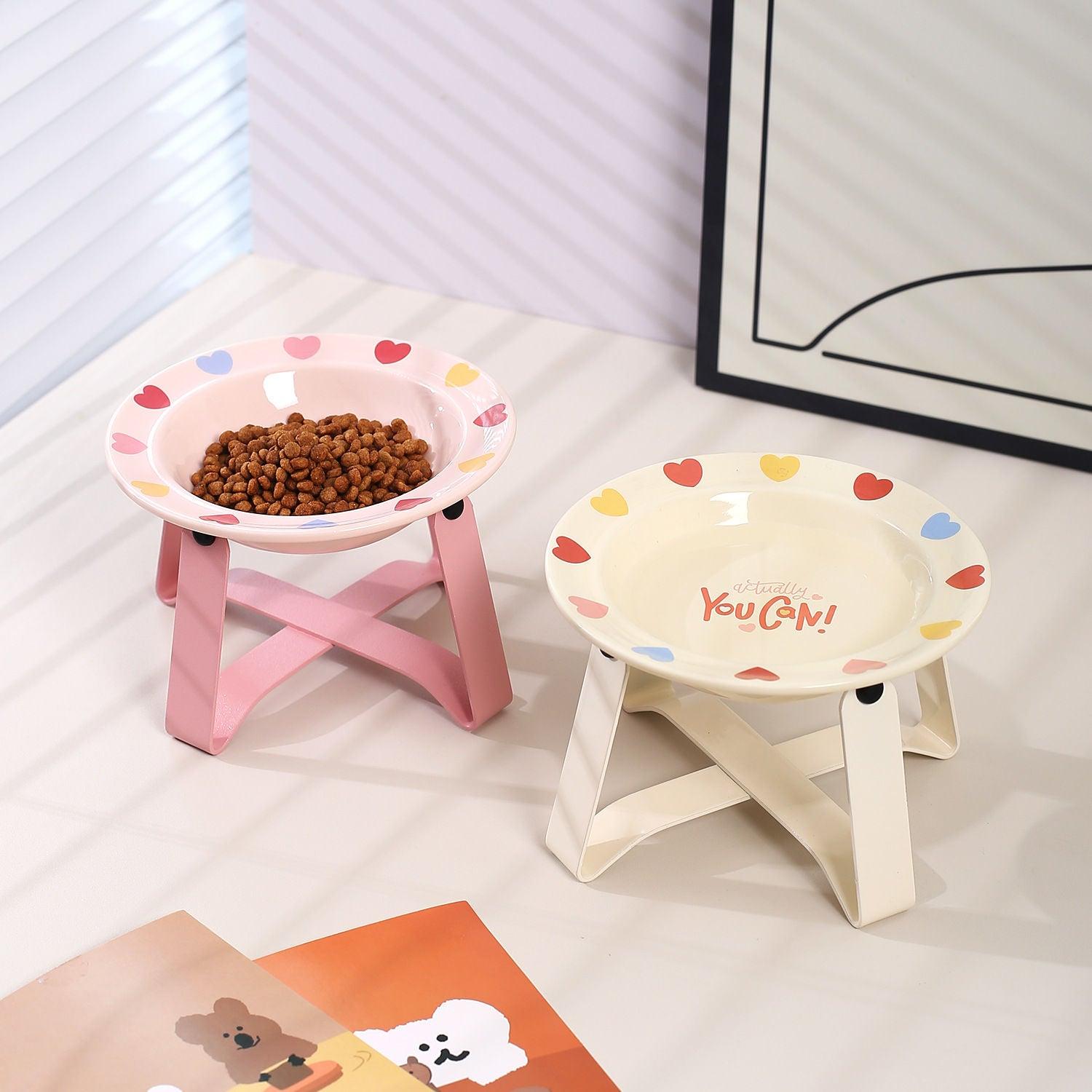 Cream Wind Belt Iron Frame Love Ceramic Pet Bowl Pot Cat Bowl Dog Bowl - NoKa&AuroraStone
