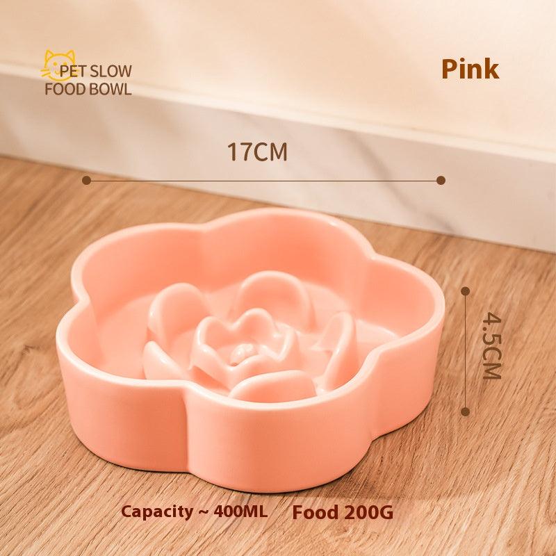Ceramic Slow Food Bowl anti-choke cat food bowl prevent black chin small dog cat neck protection with wooden frame slow food bowl - NoKa&AuroraStone