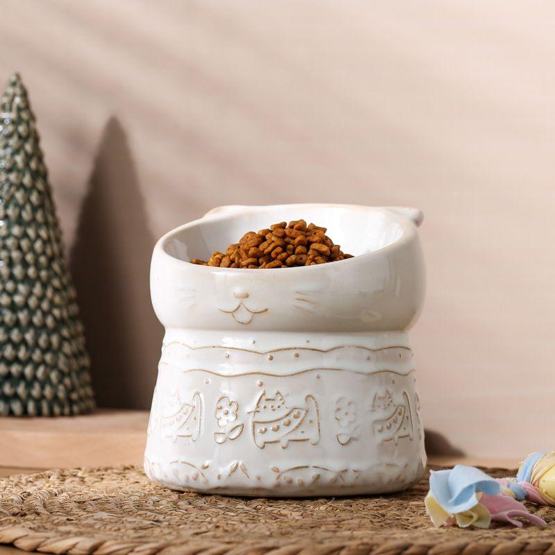 Cat Bowl Ceramic High Foot Oblique Mouth Protection Cervical Vertebrae Shallow Mouth Cat Food Basin Anti-overturning Large Diameter Dog Household Food Bowl - NoKa&AuroraStone